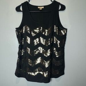 LOFT Black and Gold Sequin Tank Top